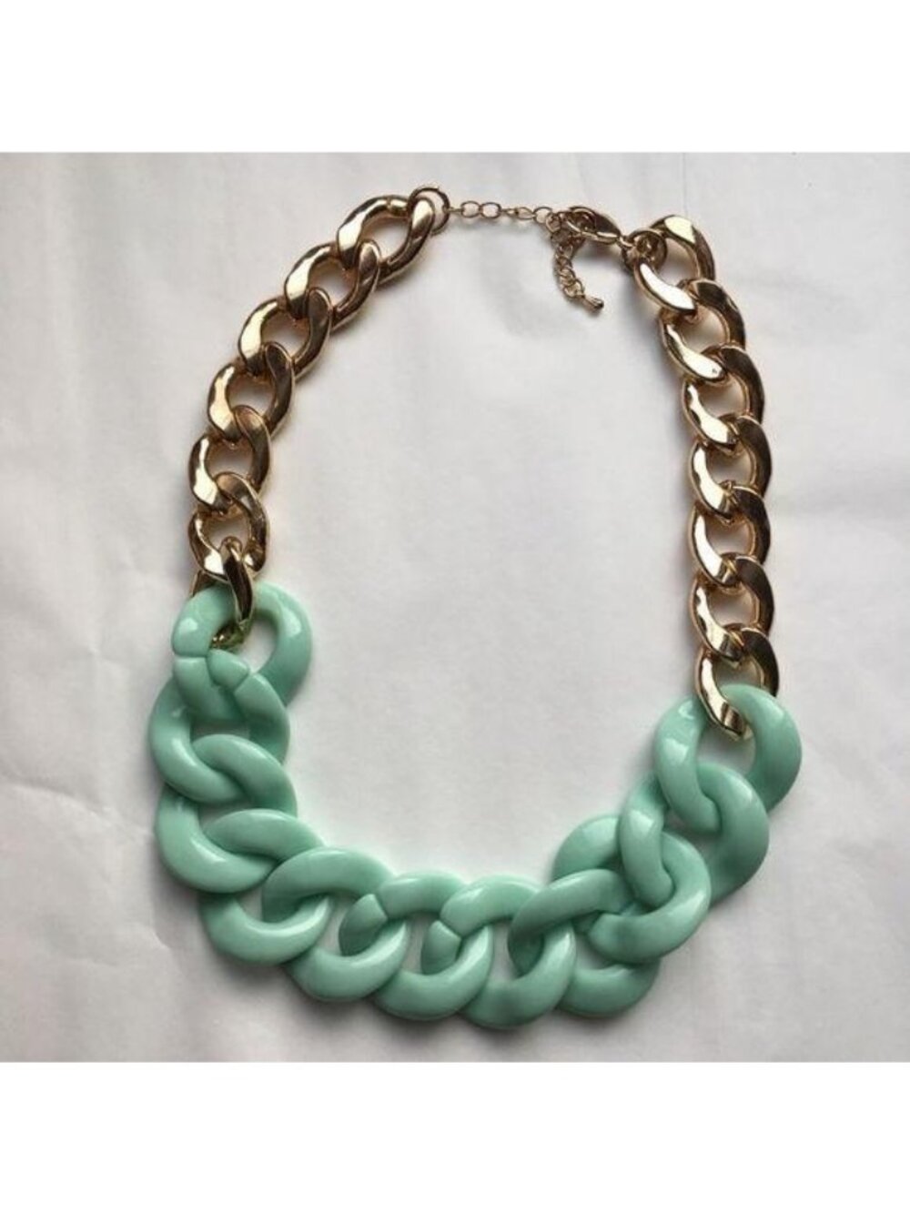 Vintage | Chunky Teal & Gold Metal Necklace - Picture 1 of 4